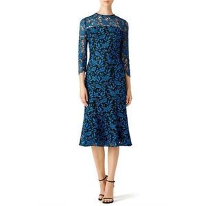 SHOSHANNA Black and Blue Knit Floral Lace Longsleeves Dress US 2